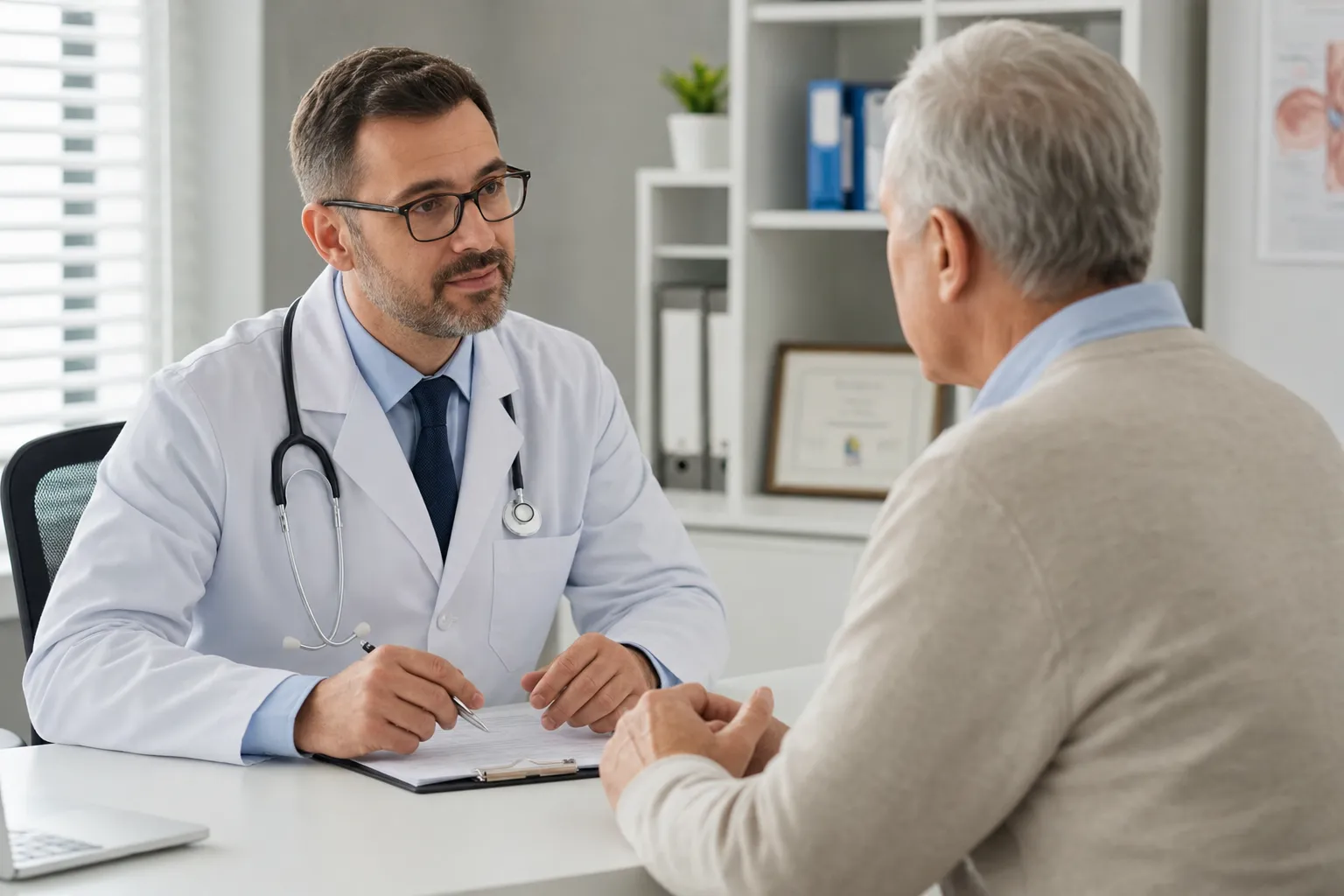 Urólogo explicando opciones de tratamiento para la prostatitis